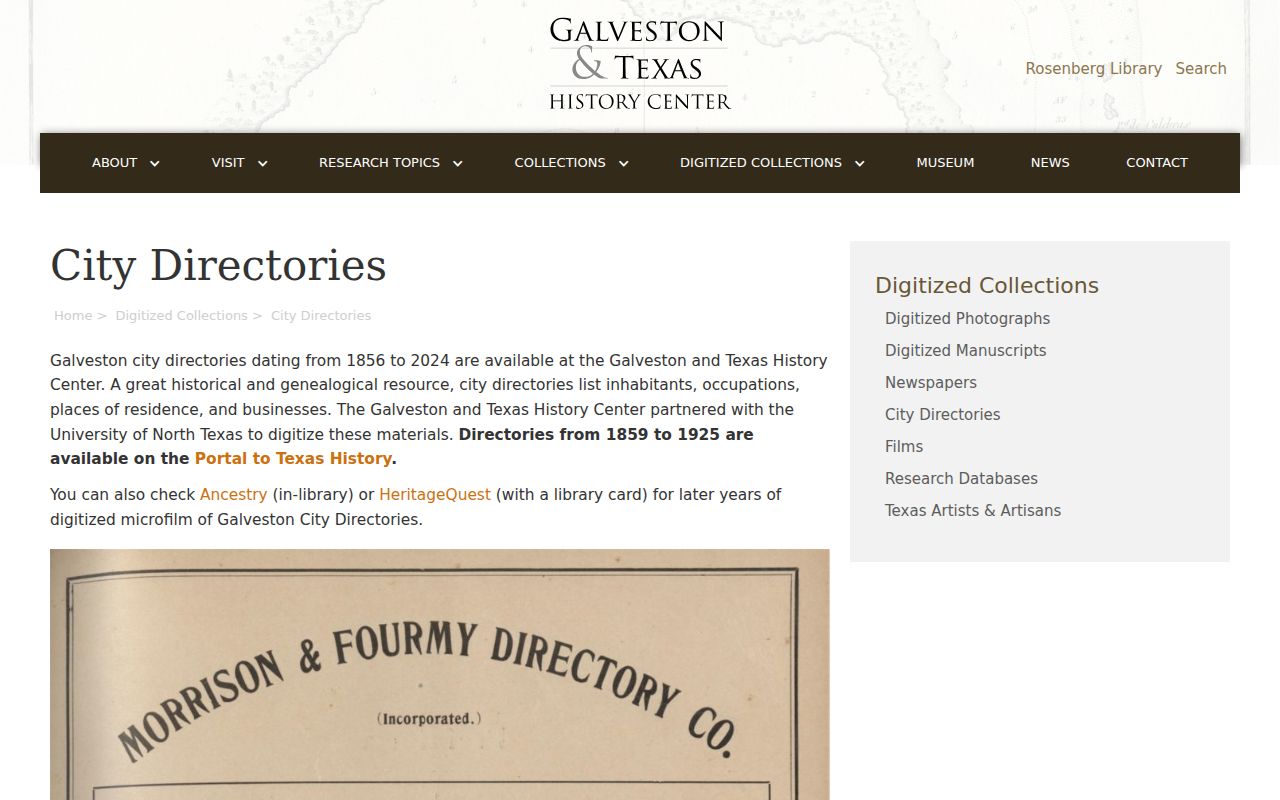 Galveston city directory collection access information