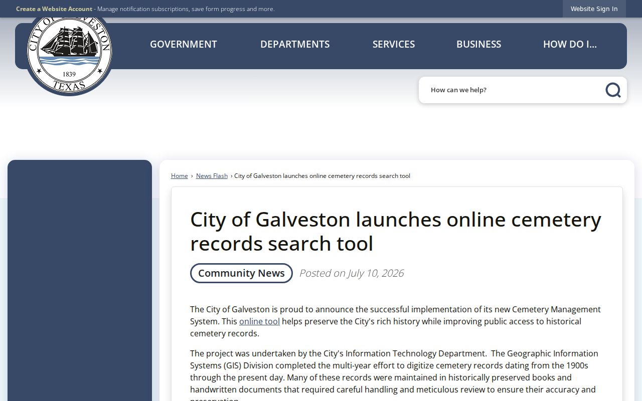 Galveston resident lookup cemetery-record digitization announcement