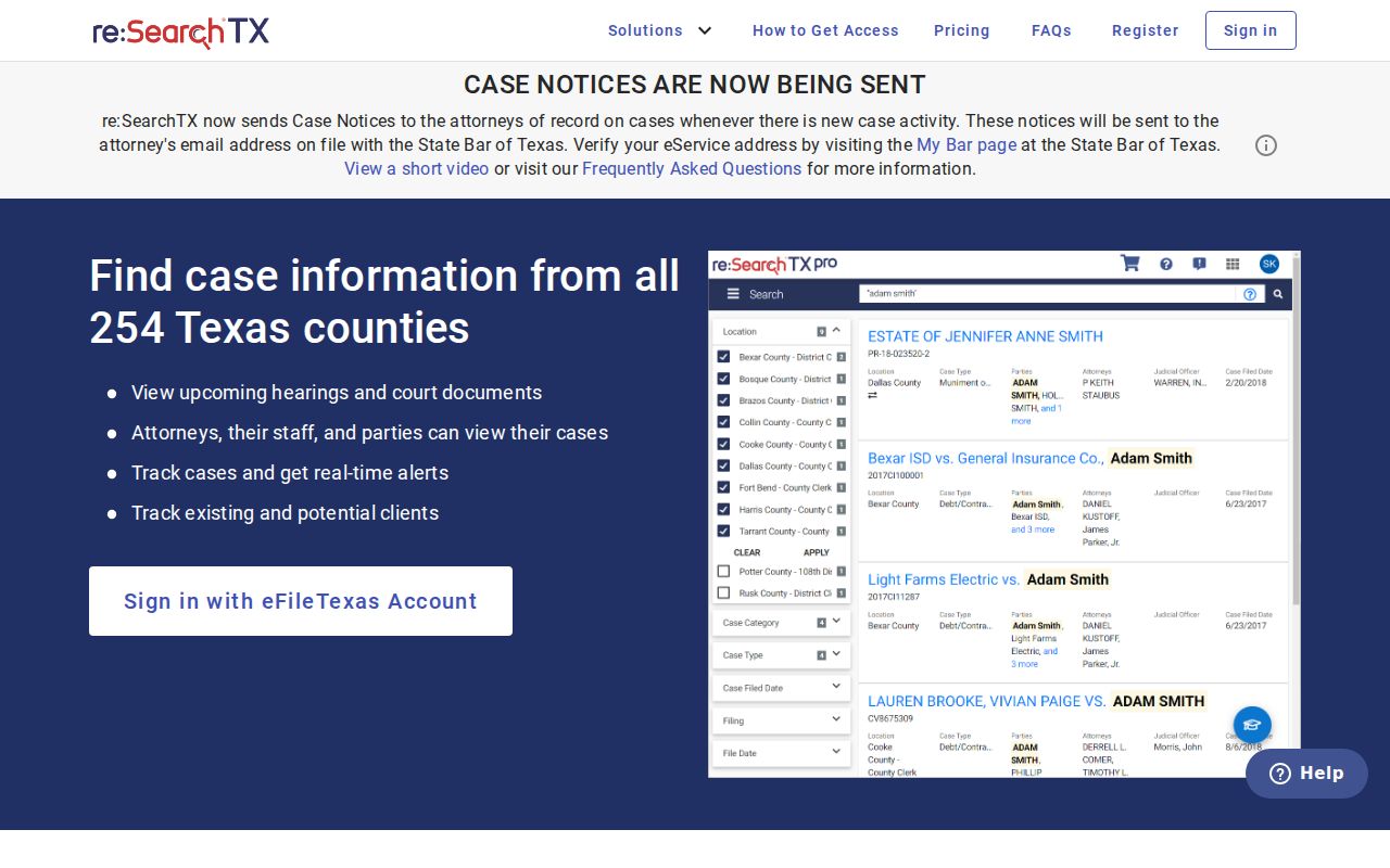 Galveston resident lookup using the Texas re:SearchTX court portal