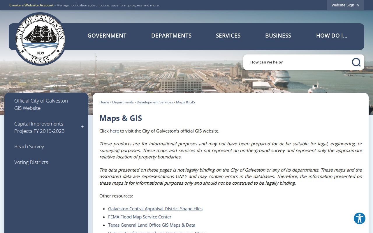 Galveston street directory GIS map access for address and parcel research