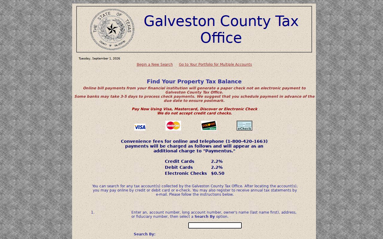 Galveston ZIP code directory address and account search in the tax portal
